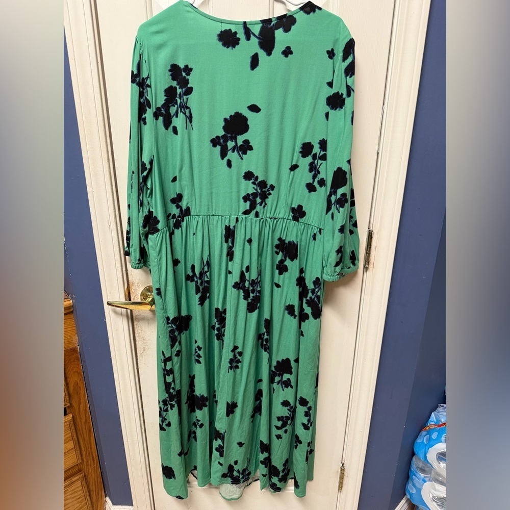 Ava & Viv 2X Spring Summer Midi Shift Floral Print Vneck 3/4 Sleeve Dress - Picture 7 of 9